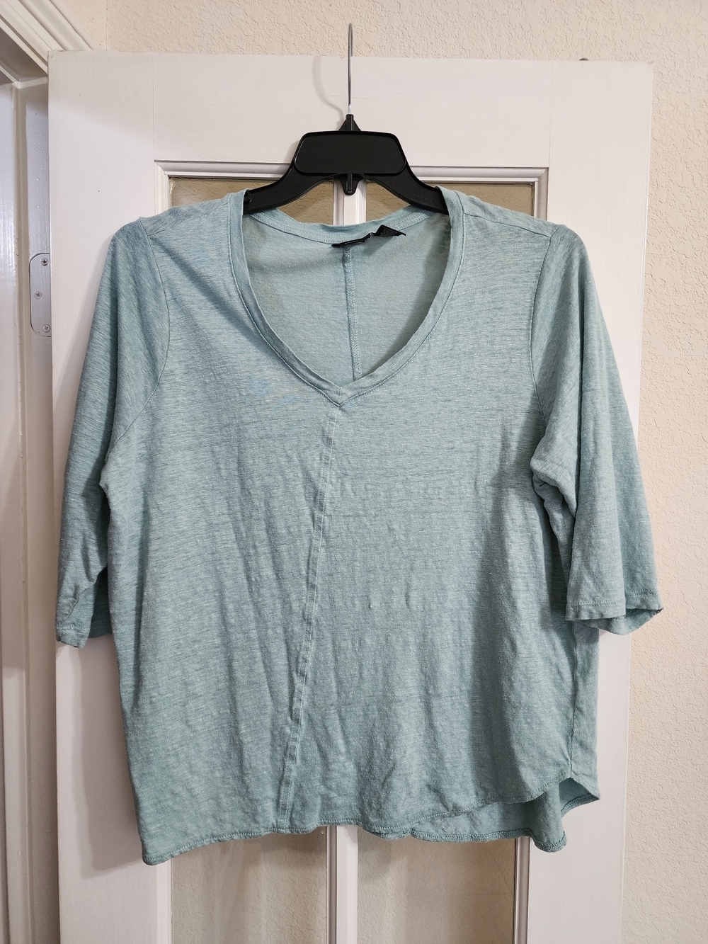 Tahari 100% Linen Aqua V Neck 3/4 Sleeve Knit Top Plus Size 1X